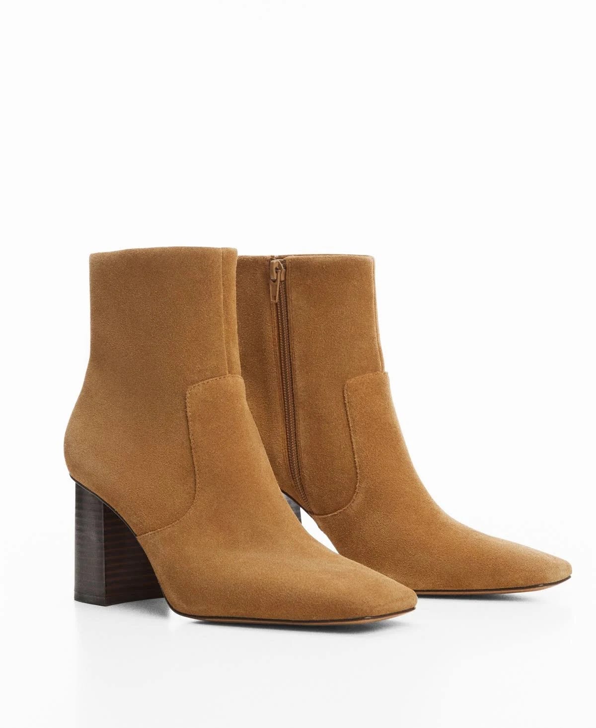 Mango Suede Ankle Boot with Block Heel - Women's Brown | Image