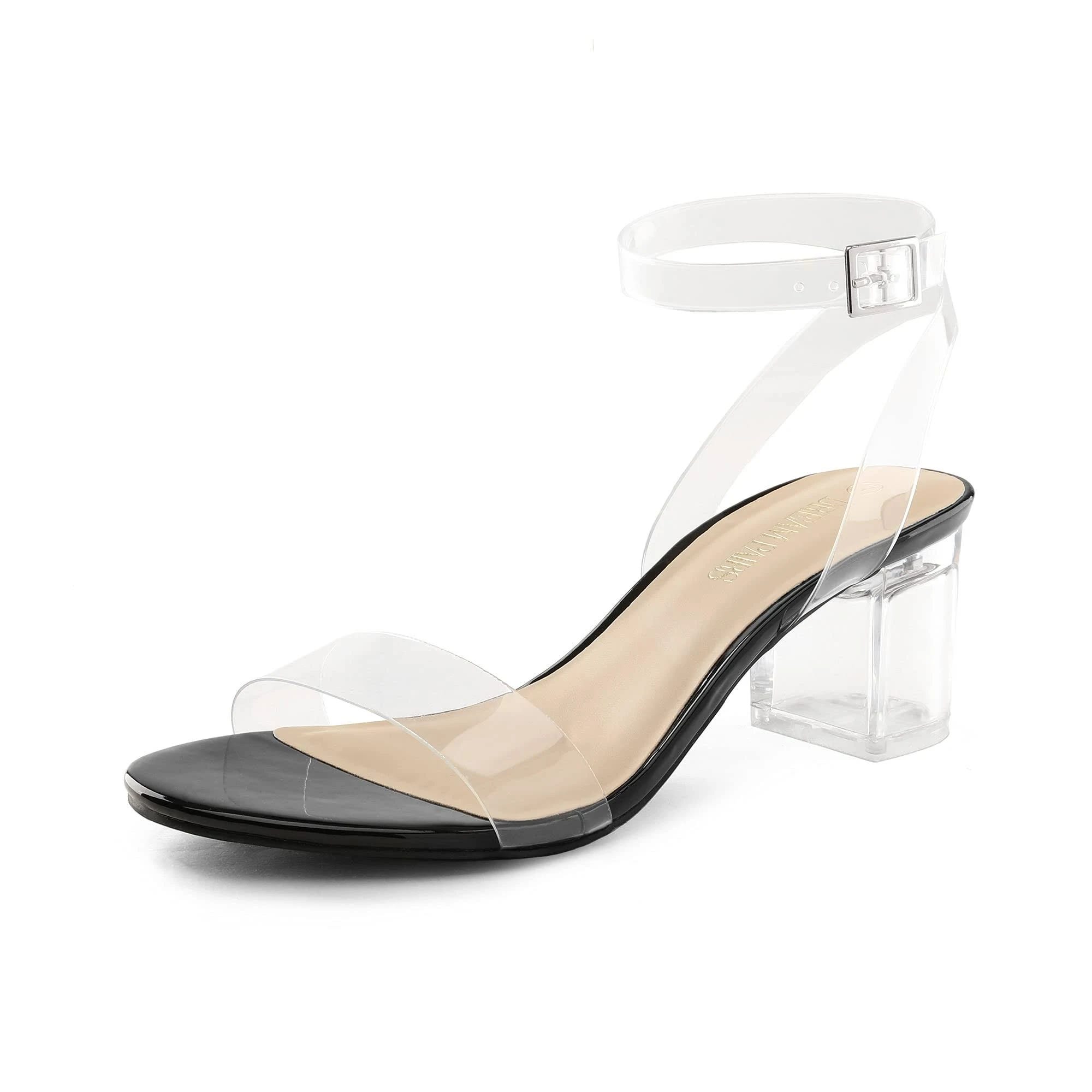 Transparent Buckle-Closed Ankle Strap Shoes with Clear Heel | Image