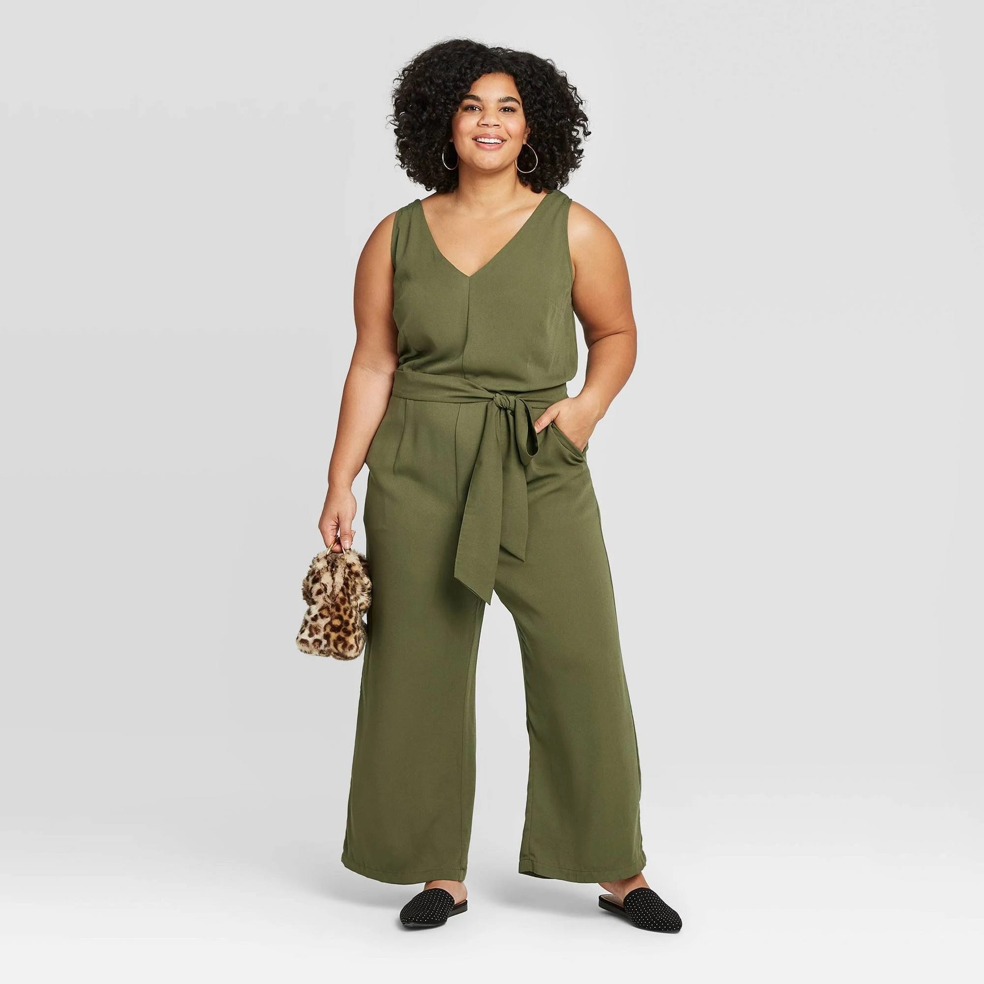 Elegant Plus Size Emerald Green Jumpsuit for Flared Legs | Image