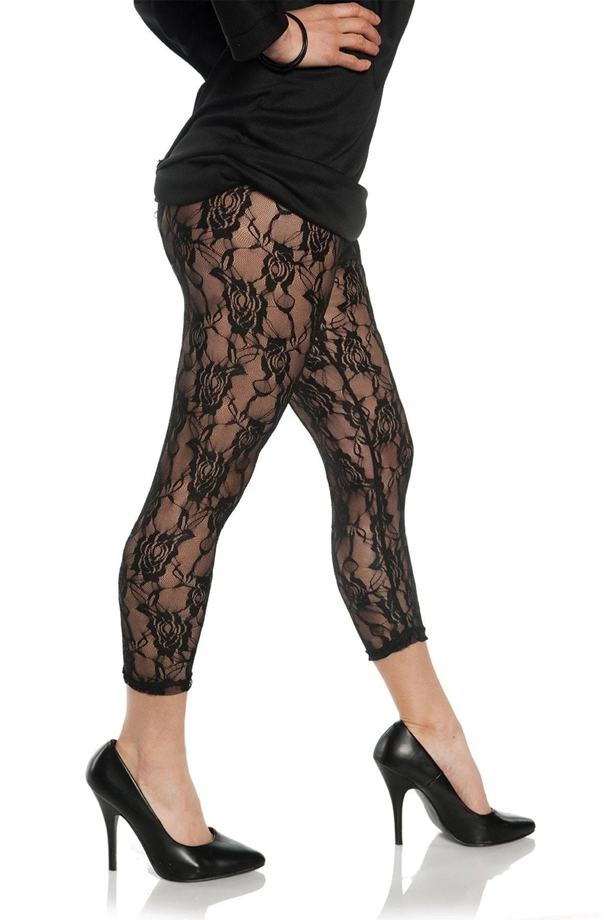 Black Lace Leggings: 80's Inspired Adult Accessory | Image