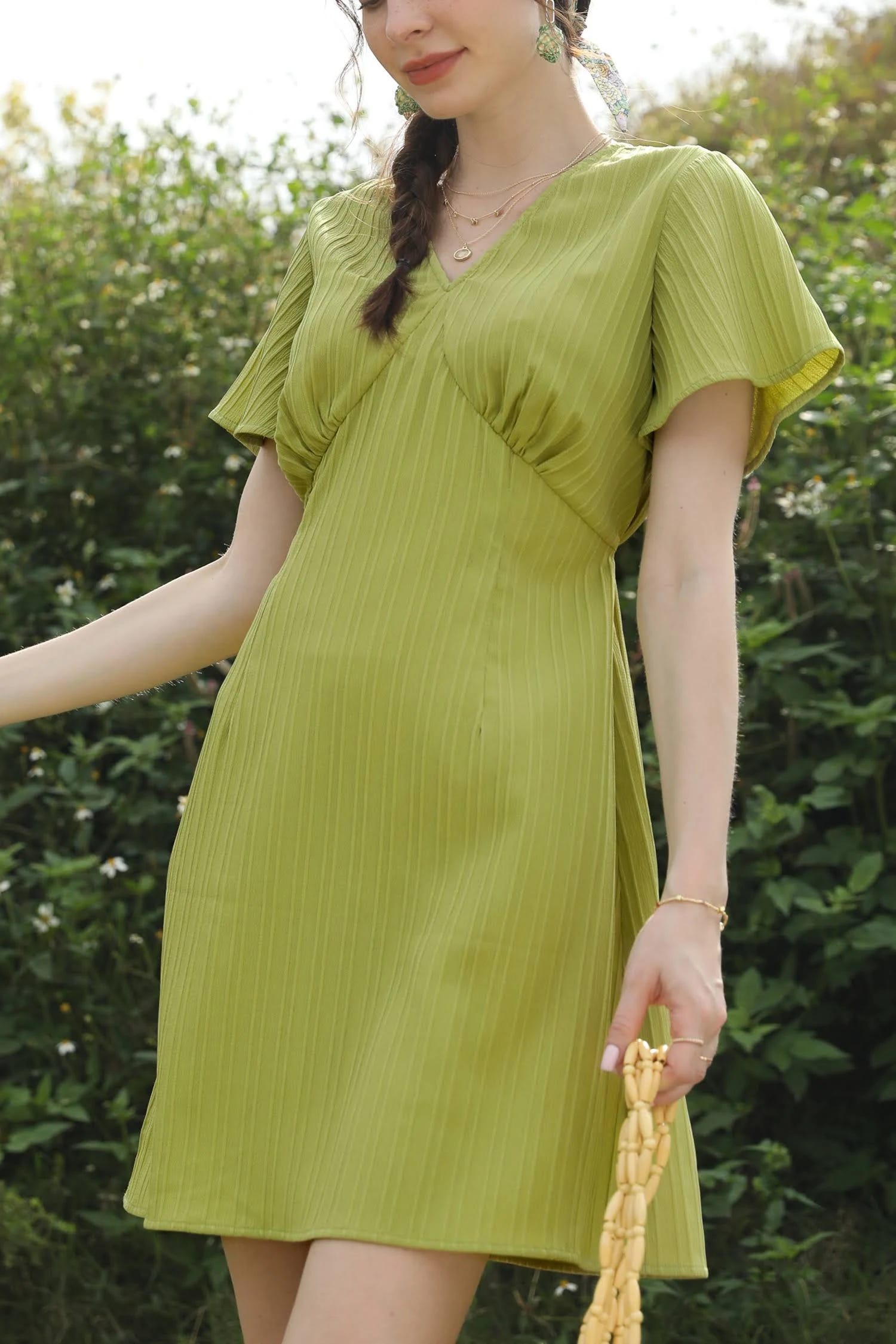 Lime Green Flared Sleeve Mini Dress - Stylish Summer Dress | Image