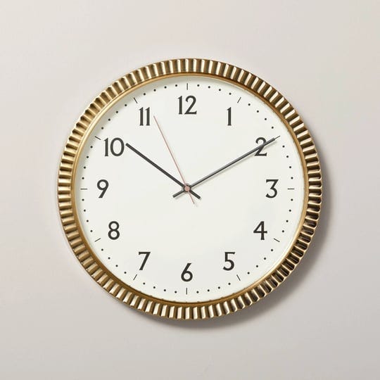 14-pleated-brass-round-analog-wall-clock-antique-finish-hearth-hand-with-magnolia-1