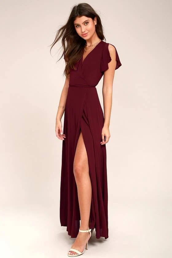 Stylish Burgundy Wrap Maxi Dress for Summer | Image