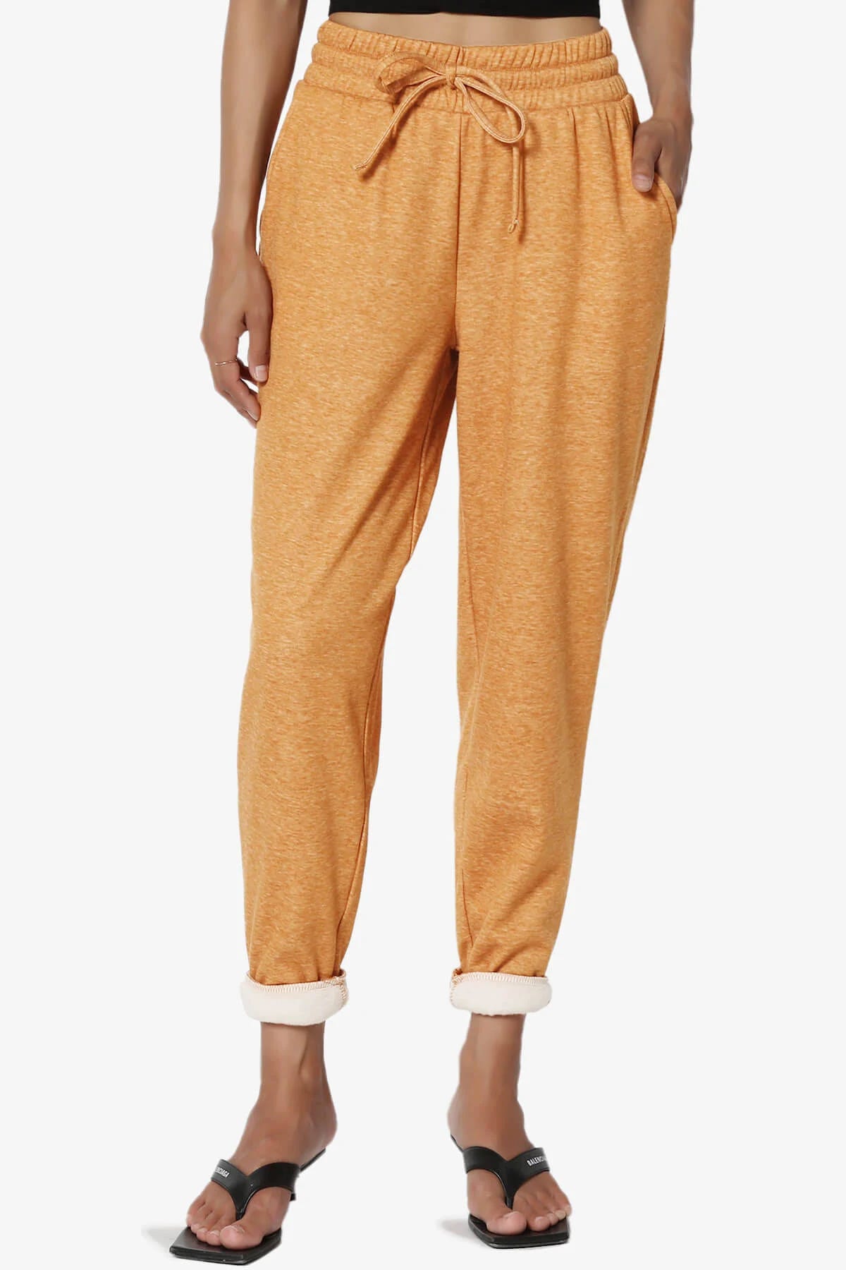 Yellow High-Waist Fleece Jogger Pants for Women | Image