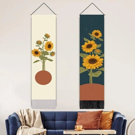 umootek-2pcs-sunflower-long-tapestry-wall-hanging-poster-hanger-wooden-frame-for-living-room-bedroom-1