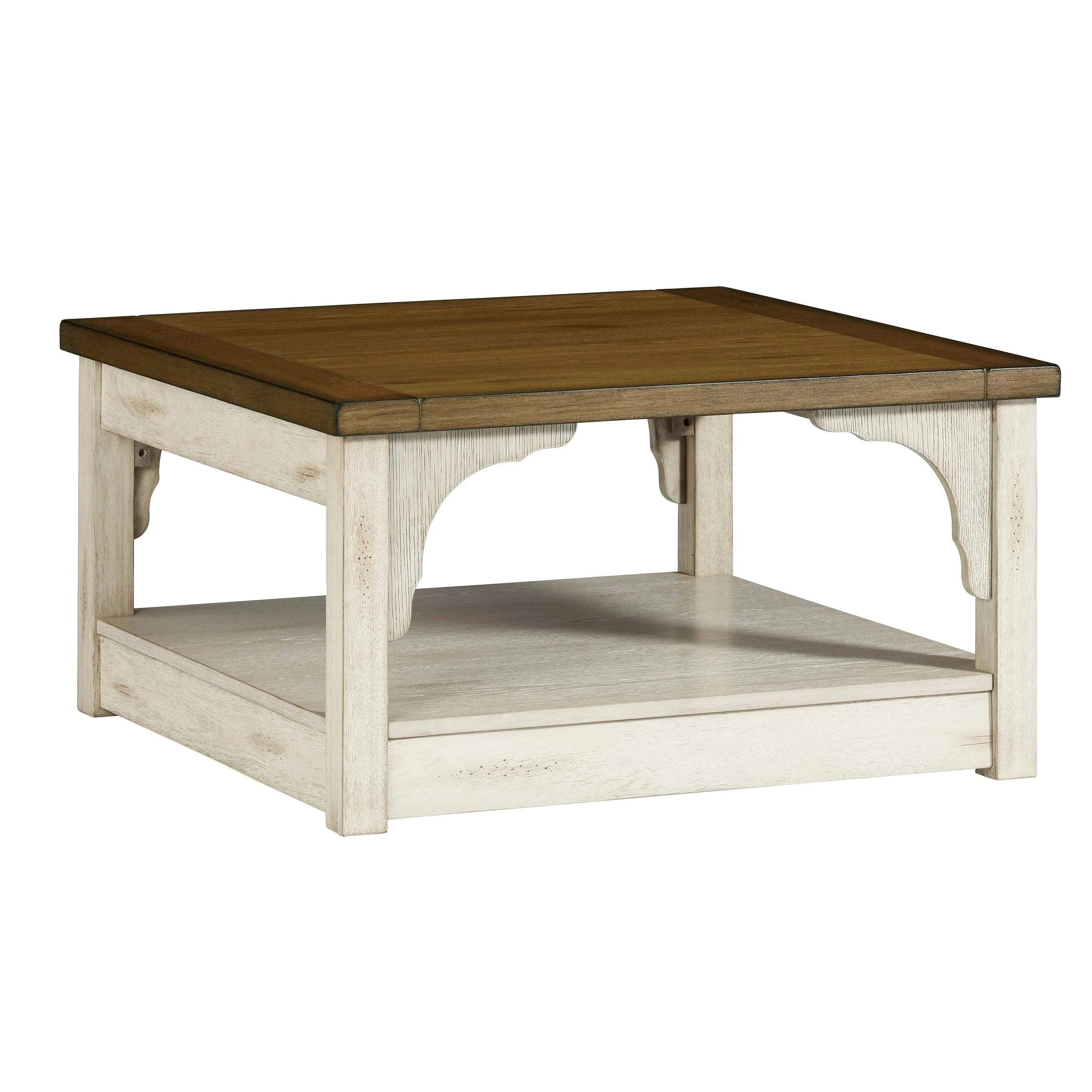 Rustic Oak/Antique White Farmhouse Square Coffee Table | Image