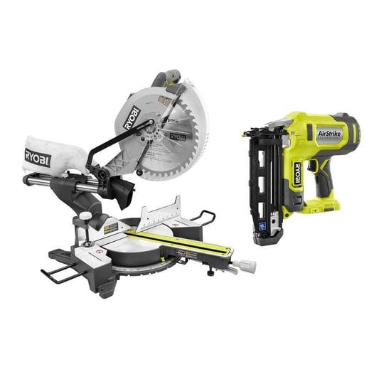 ryobi-tss121-p326-15-amp-corded-12-in-sliding-compound-miter-saw-and-one-18v-16-gauge-cordless-airst-1