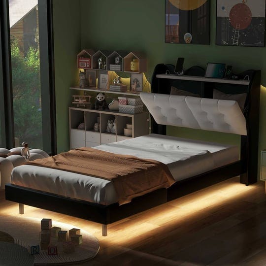 upholstery-platform-bed-frame-with-led-light-strips-headboard-storage-space-and-two-usb-charging-dei-1