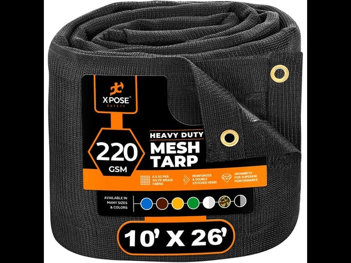 xpose-safety-10-x-26-black-heavy-duty-weatherproof-6-5-oz-multipurpose-mesh-tarp-bmt-1027