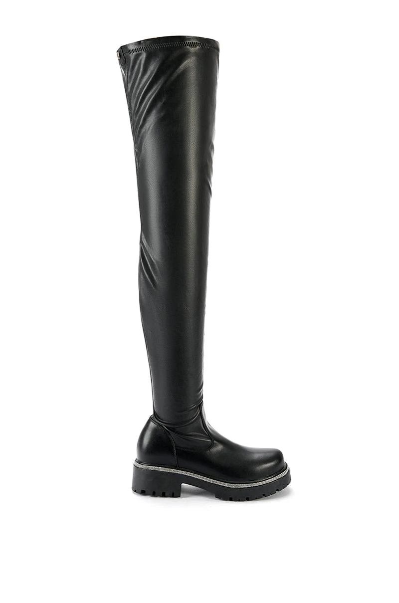 Luxurious Faux Leather Thigh High Boot with 4-Way Stretch | Image