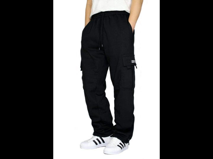 dream-usa-mens-heavyweight-fleece-cargo-sweatpants-black-black-size-x-large-1