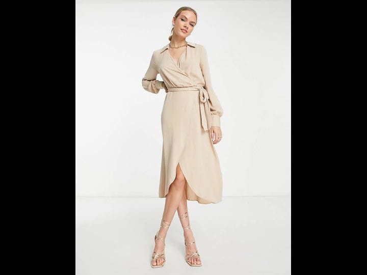 asos-design-spread-collar-long-sleeve-wrap-midi-dress-in-stone-at-nordstrom-size-4-us-1