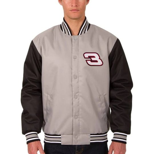 mens-richard-childress-racing-jh-design-gray-black-poly-twill-varsity-jacket-1