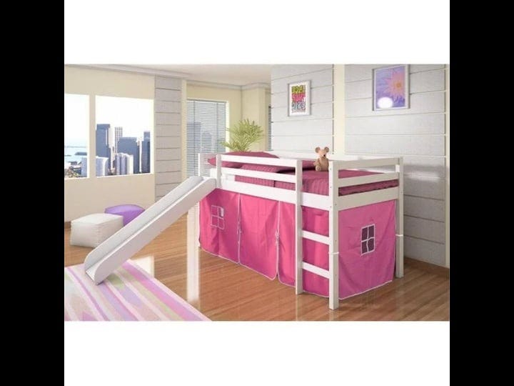 fixturesfirst-pd-750tw-p-twin-size-tent-loft-with-slide-slat-kits-mattress-ready-white-pink-1