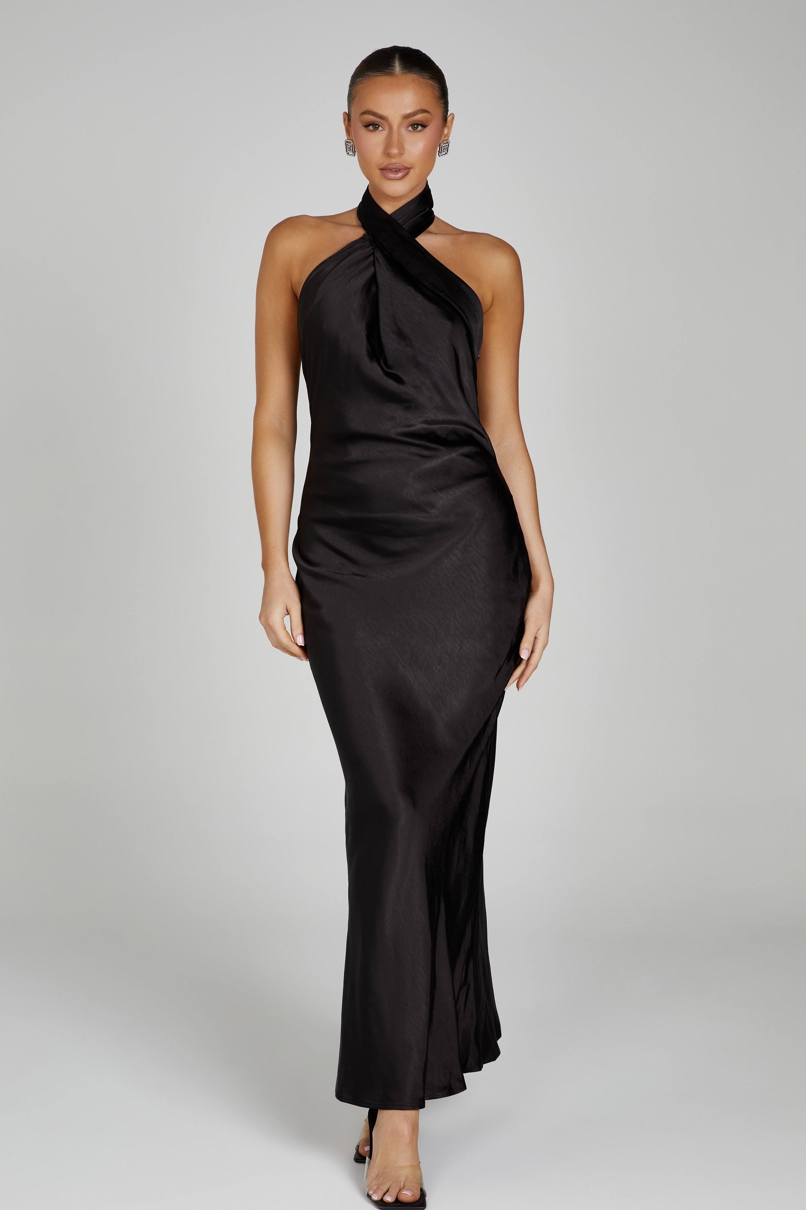 Black Halter Gown with Twist Neckline - XXL | Image