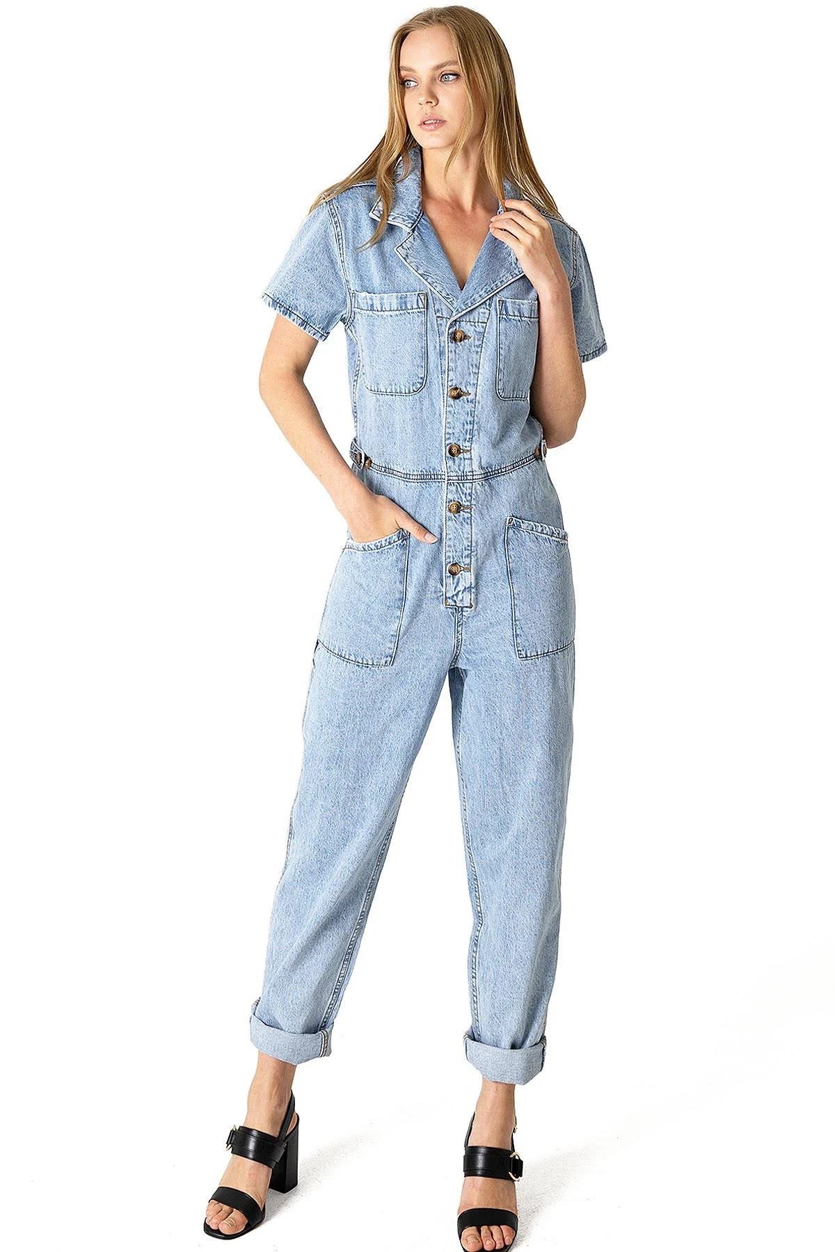 Stylish Aviator Denim Romper Jumpsuit for Women | Image