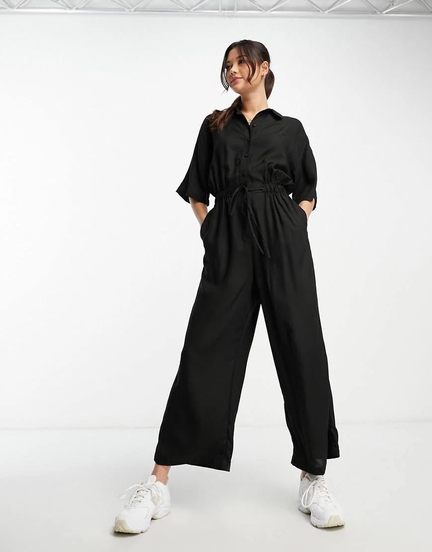 ASOS Oversized Black Jumpsuit: Drawstring Waist, Elbow-Length Sleeves, Side-Seam Pockets | Image