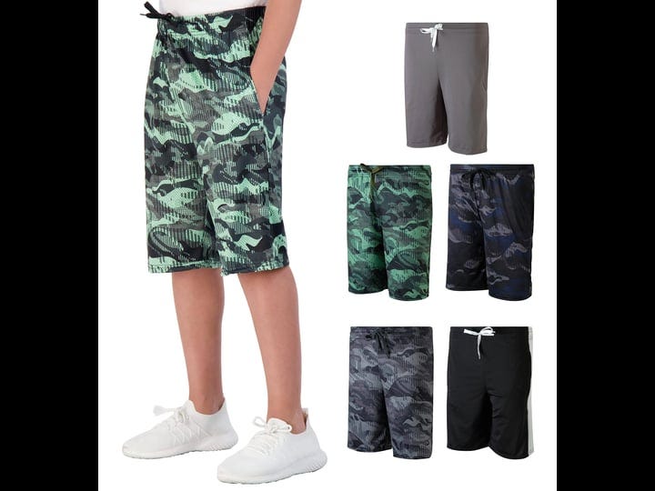 real-essentials-5-pack-big-boys-girls-youth-teen-printed-shorts-camo-mesh-dry-fit-sport-active-athle-1