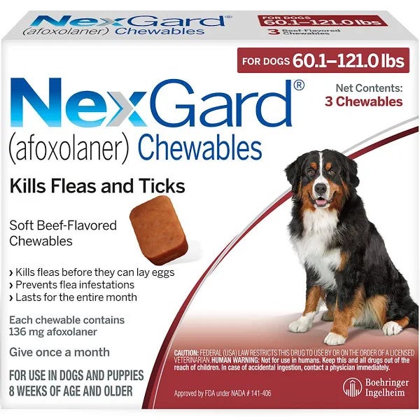 PetSmart Exclusive: NexGard Chewable Tablets for Dogs 60.1-121 lbs, 3 Count - Effective Flea & Tick Protection | Image