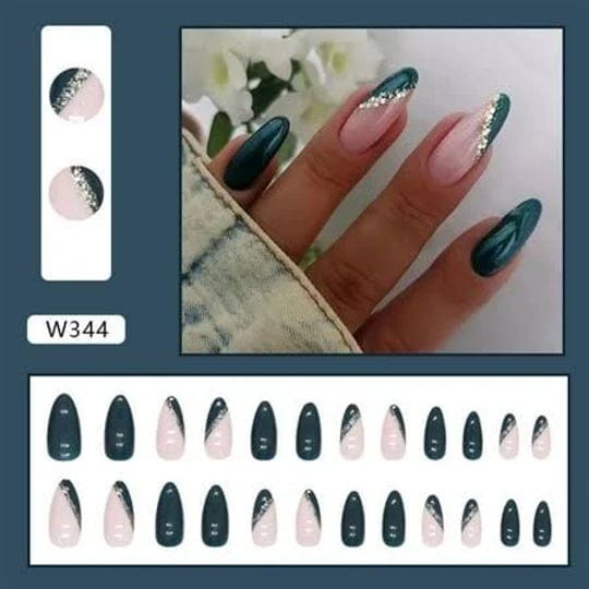 bhxteng-dark-green-french-almond-fake-nails-ins-trendy-women-artificial-nails-for-professional-nail--1