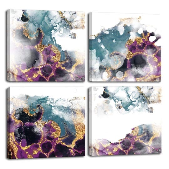 purple-teal-with-gold-canvas-wall-art-abstract-watercolor-painting-4-panel-prints-home-decoration-fr-1