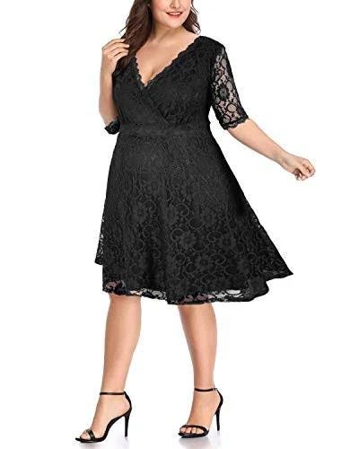 Little Black Dress: Mademoiselle Lace - Elegant Plus Size Cocktail Dress | Image