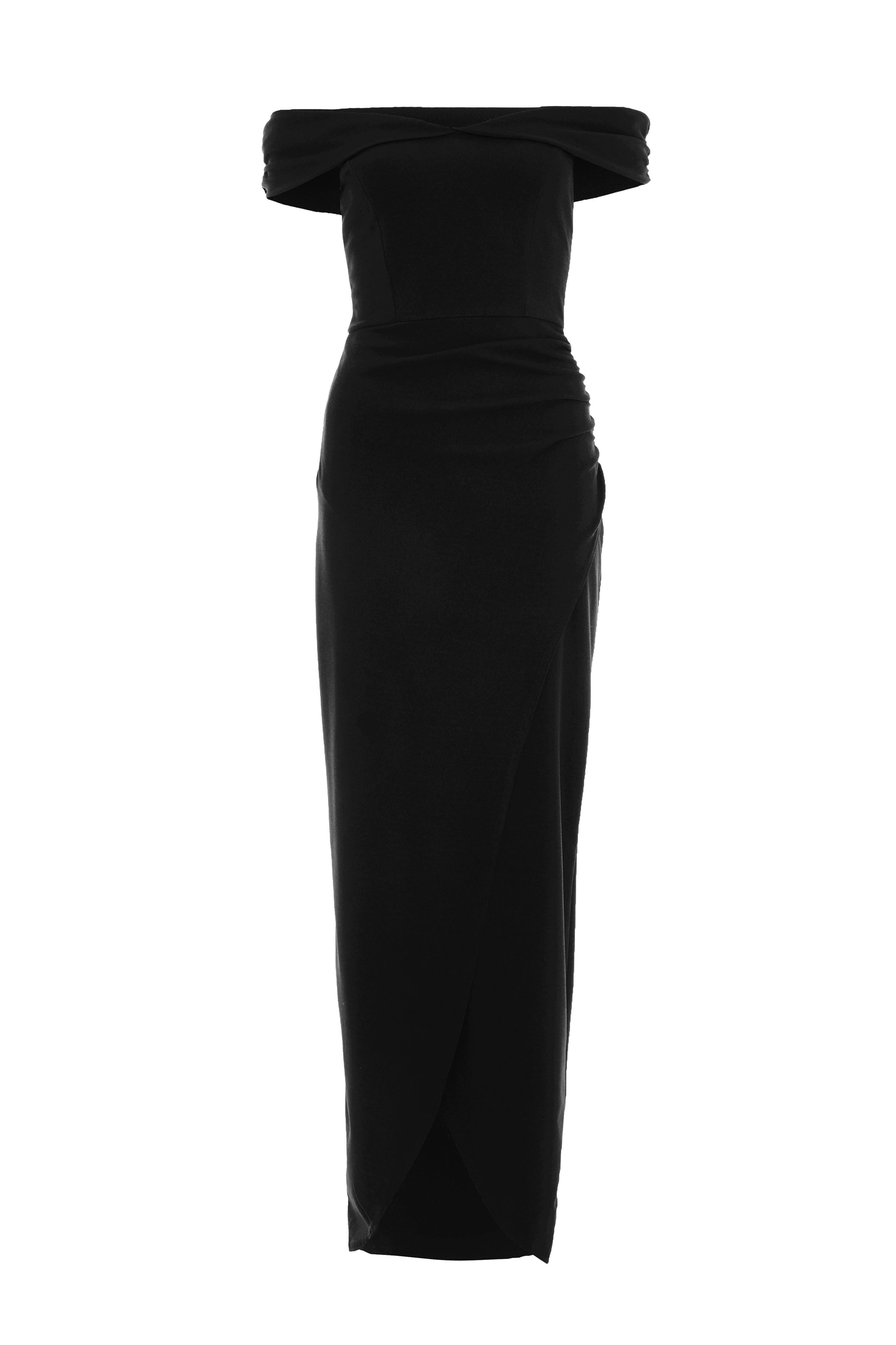 High Waisted Black Maxi Dress with Rushed Detail | Image