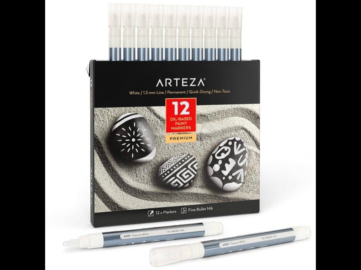 arteza-oil-based-bullet-nib-markers-001-titanium-white-12-piece-1