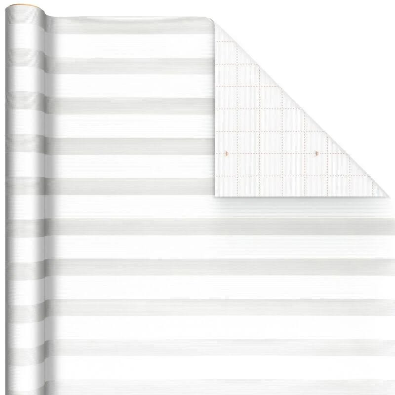 Hallmark White and Pearl Stripe Gift Wrapping Paper - 15 Square Feet | Image