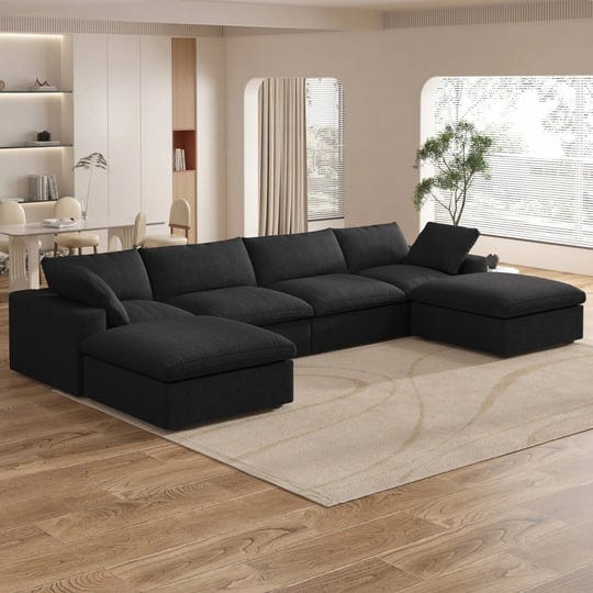 large-modular-sectional-sofa-down-filled-u-shaped-4-seater-with-2-ottoman-black-1