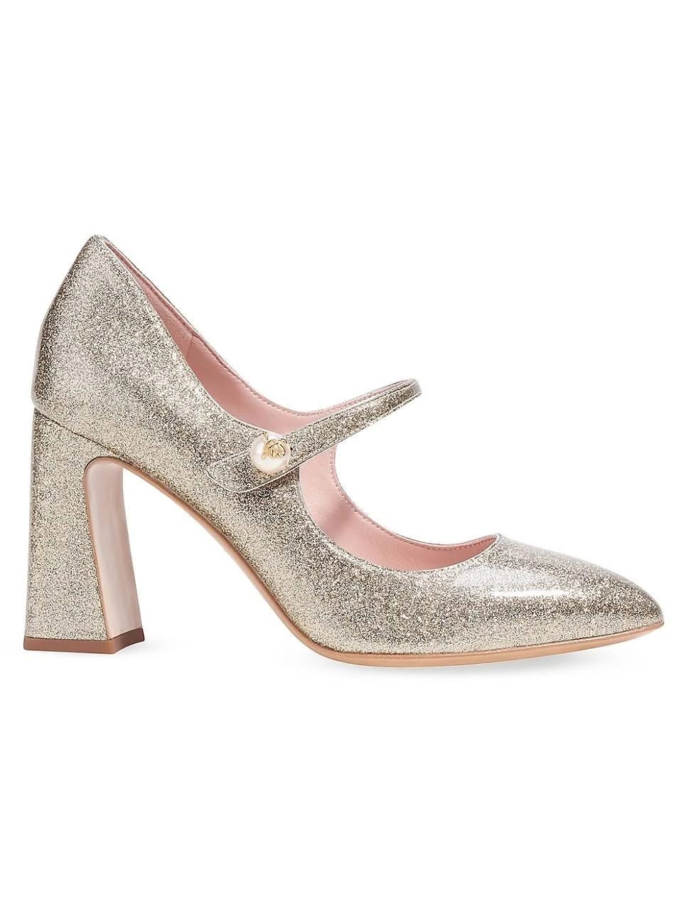 Sophisticated Gold Pointed Toe Ankle Strap Pumps by Kate Spade | Image