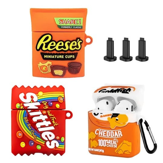 3pack-cute-cover-for-airpod-case-2nd-generation-funny-goldfishrainbow-candychocolate-food-protective-1