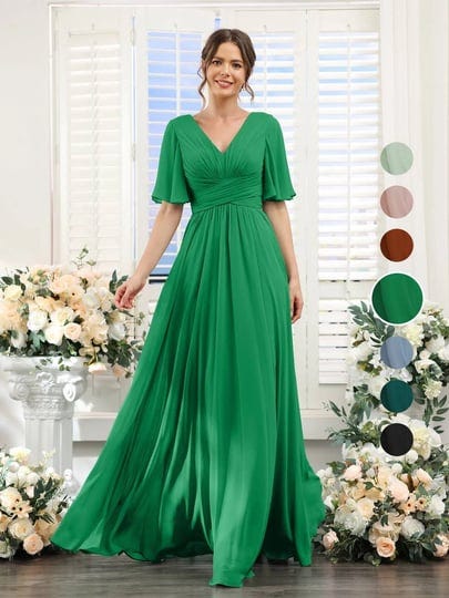 lavetir-long-chiffon-bridesmaid-dresses-with-half-sleeves-pockets-a-line-v-neck-2024-green-1