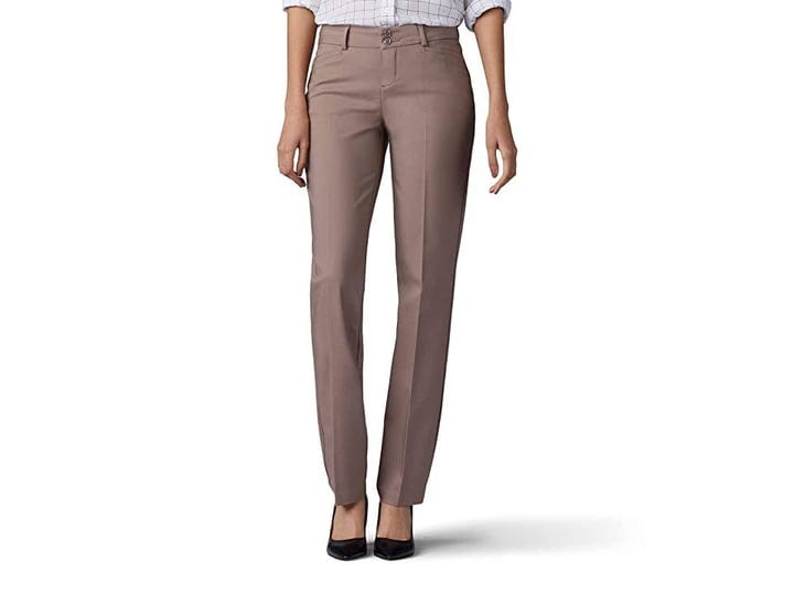 lee-womens-solid-secretly-shapes-straight-leg-pants-brown-size-13