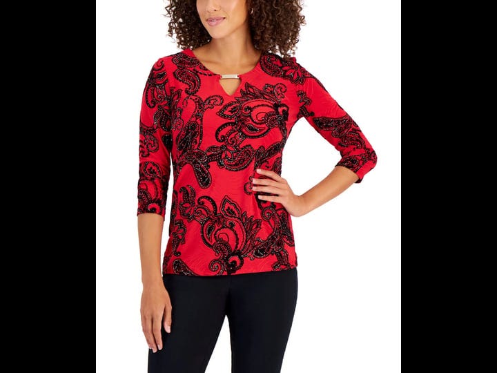 jm-collection-petite-paisley-glitter-jacquard-keyhole-top-created-for-macys-real-red-combo-size-pp-1