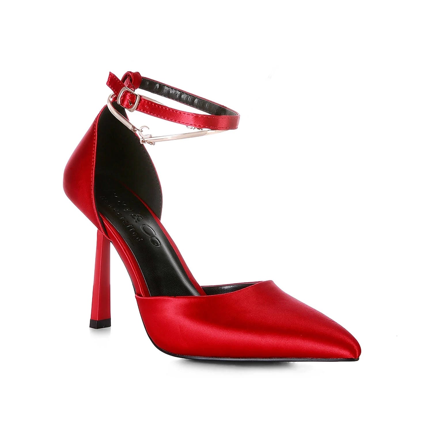 Satin Red High Heel Ankle Embellished Sandals | Image