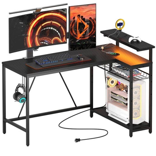bestier-52-in-l-shaped-black-fiber-carbon-led-gaming-desk-with-storage-shelf-and-power-outlets-1