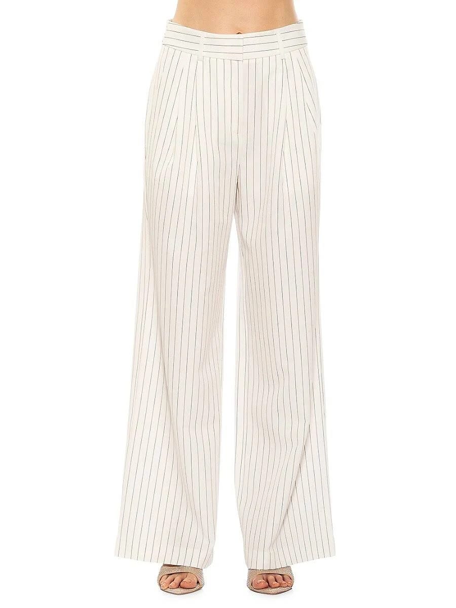 Stylish Wide Leg Pinstripe Pants - Beige Stripe, Size 14 | Image