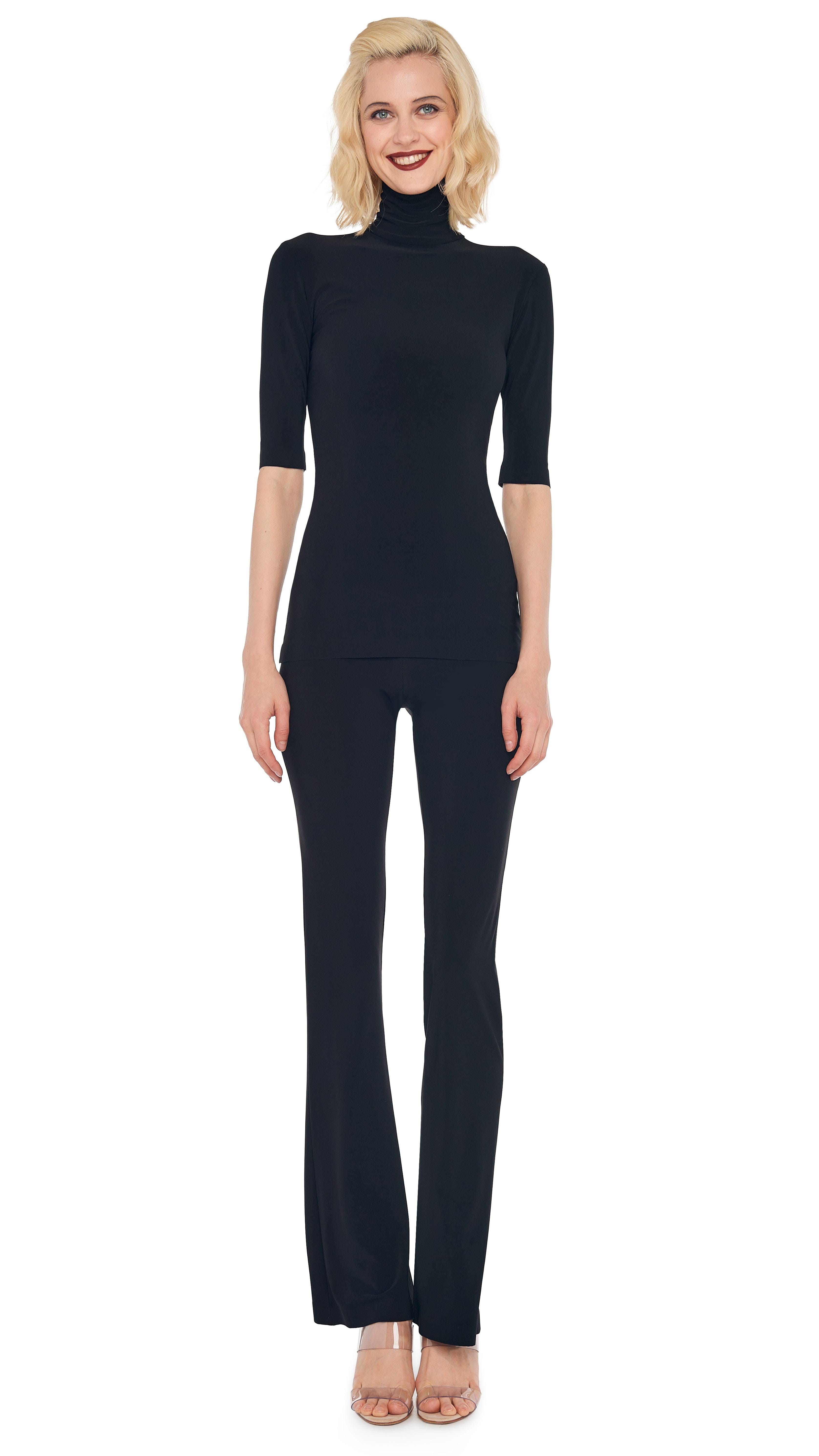 Norma Kamali Slim Fit Short Sleeve Turtleneck in Black - XS Size | Image