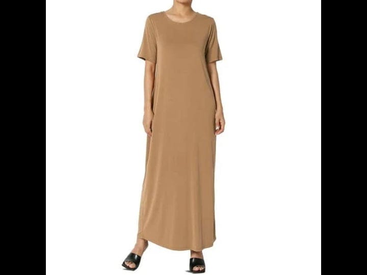 themogan-womens-s3x-short-sleeve-modal-jersey-round-neck-maxi-t-shirt-dress-size-medium-brown-1