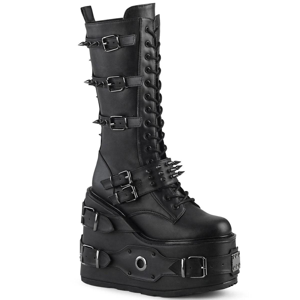 Edgy Vegan-Friendly Buckle Strap Knee High Boots | Image