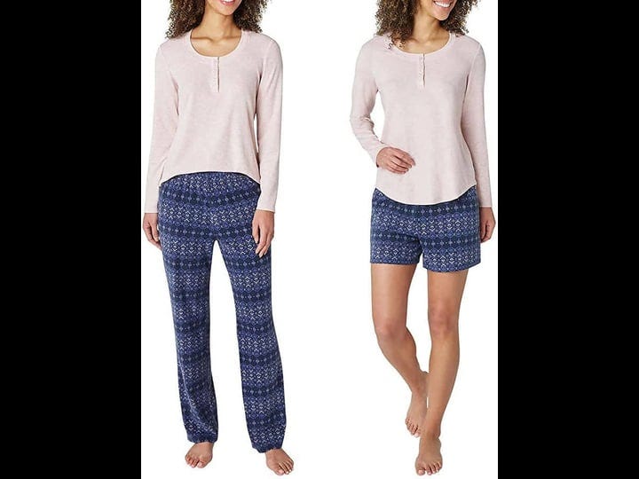 eddie-bauer-womens-3-piece-waffle-knit-pajama-set-pink-medium-1