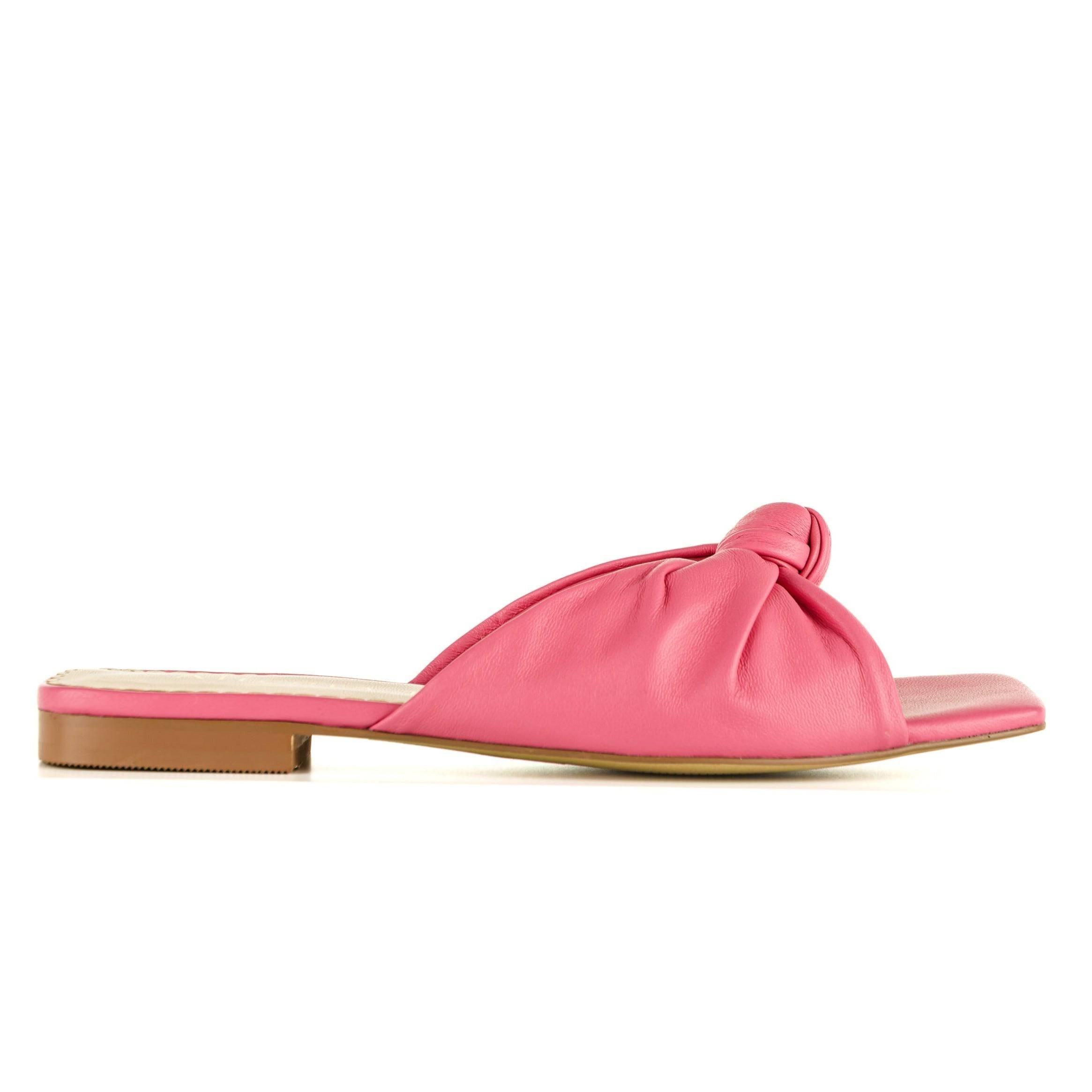 Stylish fuchsia flat slide sandals with luxury lining | Image