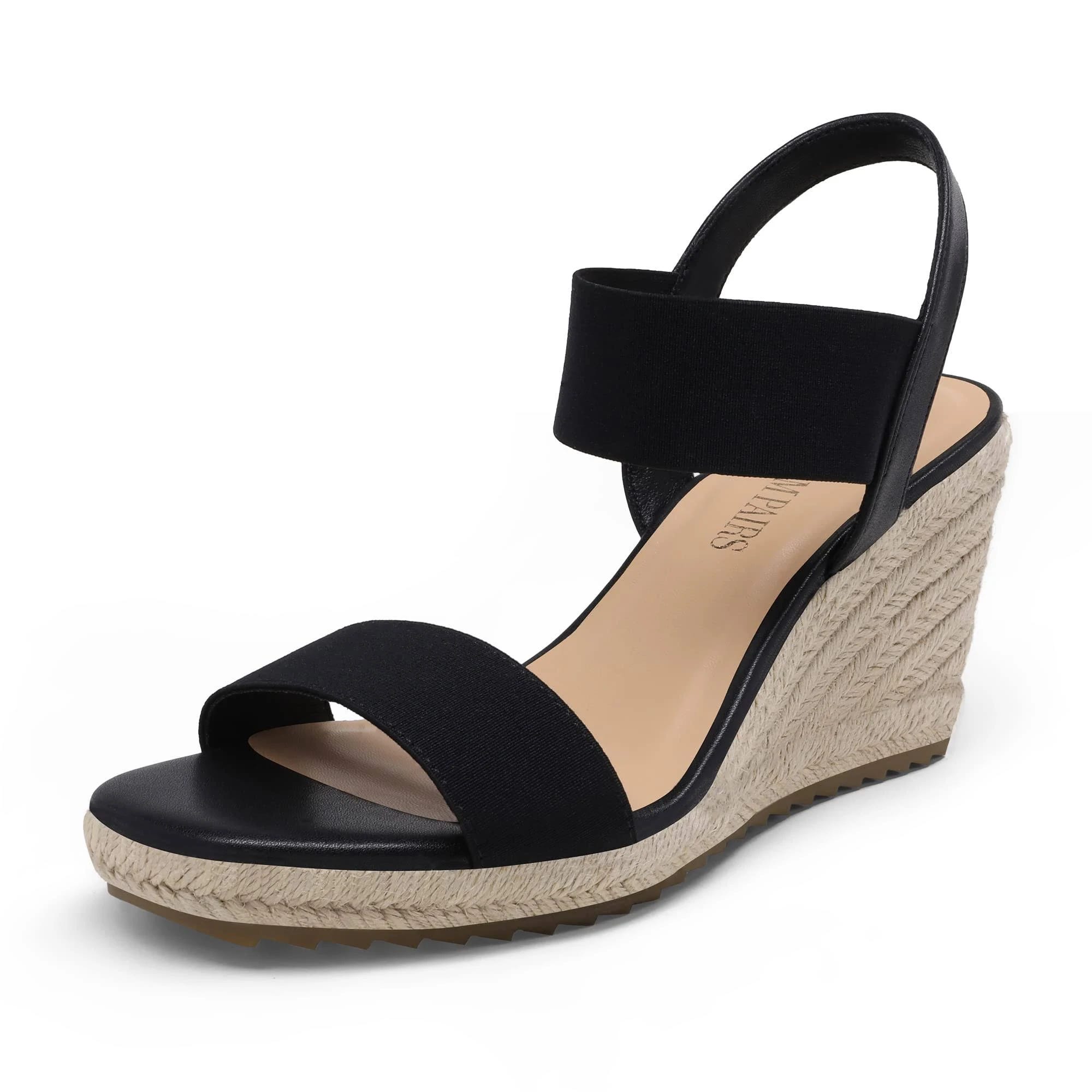 Dream Pairs Women's Espadrille Platform Wedge Sandals with Adjustable Strap - Black Size 8.5 | Image