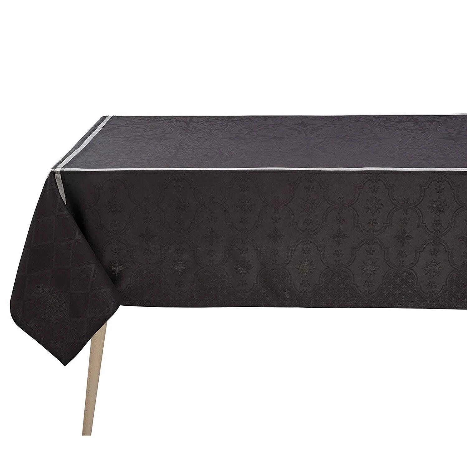 Le Jacquard Francais Armoiries Black Tablecloth - Sustainable French Linen | Image