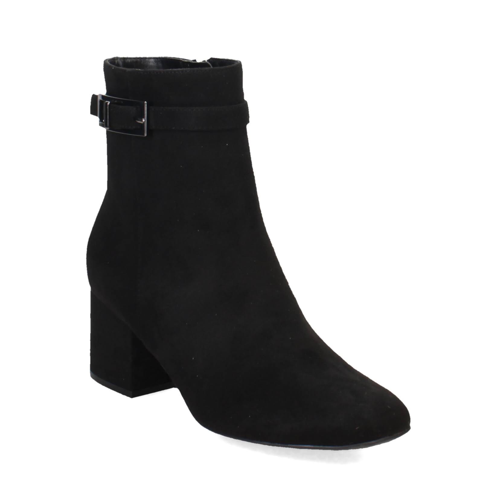 Stylish Buckle Block Heel Bootie in Black - Easy Slip-On Design with Comfortable Footbed | Image