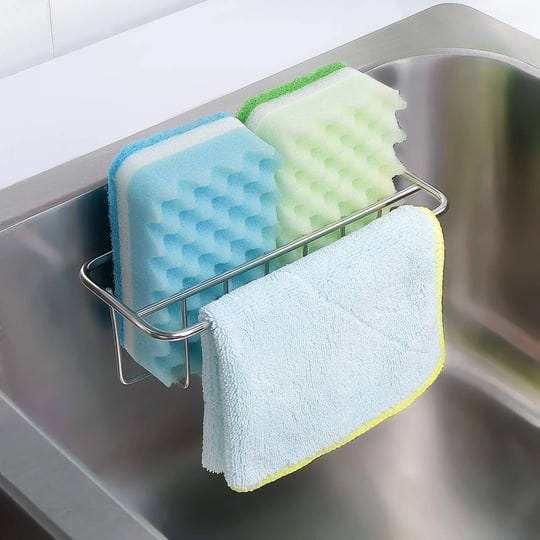 kesol-adhesive-sponge-holder-dish-cloth-hanger-2-in-1-sink-caddy-sus304-stainless-steel-rust-proof-w-1