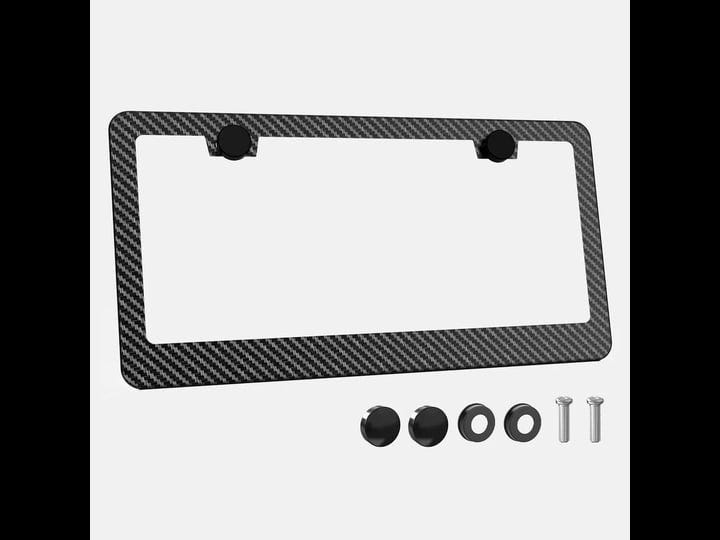 mega-racer-carbon-fiber-pattern-metal-license-plate-frame-2-pack-2-hole-slim-front-and-rear-black-al-1