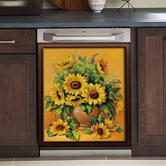 vase-flower-dishwasher-magnets-decorative-coverretro-sunflowers-magnetic-refrigerator-cover-stickers-1