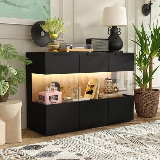 32-1-in-tall-black-wood-9-shelf-accent-bookcase-wood-grain-back-panel-display-cabinet-with-glass-doo-1